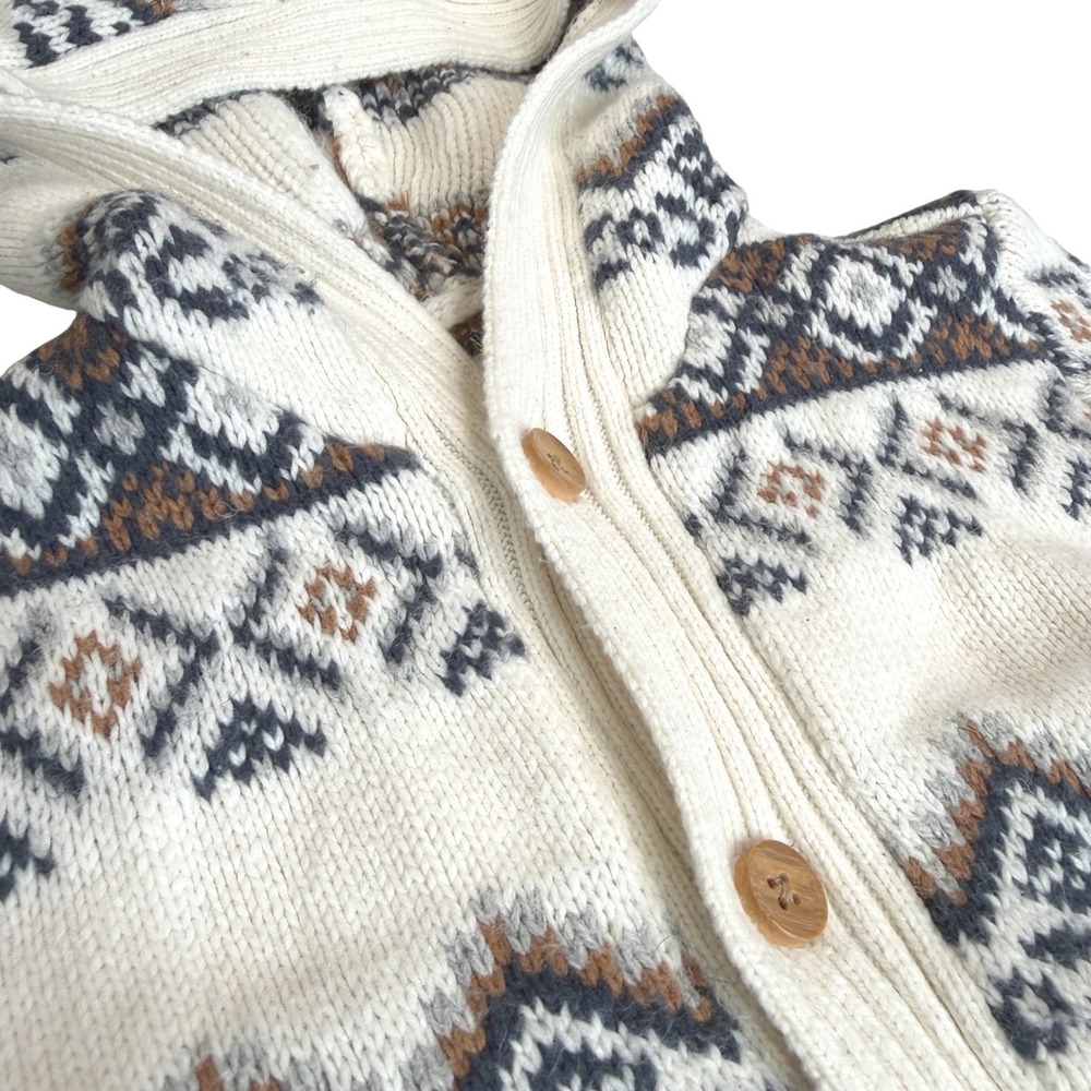 Baby B'gosh Hooded Cardigan Kids 18M Cream Fair Isle Knit Sweater Nordic Winter